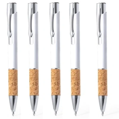Afbeelding van noTrash2003 Set van 10 ergonomische intrekbare balpennen rubber en kurk gripzone touch functie, 5 kleuren, balpen, meerkleurig