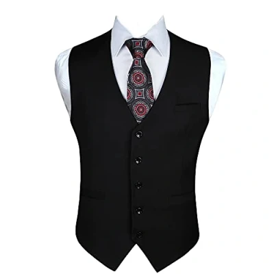Afbeelding van Enlision mannen formele partij bruiloft vest effen kleur pak vesten voor XS 4XL, Zwart, XXL