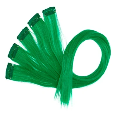 Afbeelding van CAISHA 60 cm, kleurrijke strengen, clip in extensions, glad, lang, haarstukje, groen, BST128