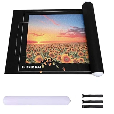 Afbeelding van Celawork Puzzelmat voor tot 1500 2000 3000 puzzelstukjes, puzzelpad, puzzelonderlegger, puzzelmat, rol puzzelmatten puzzels op 80 x 120 cm (zwart, 2000)