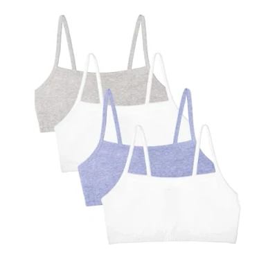 Afbeelding van Fruit of the Loom Spaghetti Strap Cotton Sports Bra Sportbeha voor dames (4 stuks), Grijs gemêleerd wit/blauw