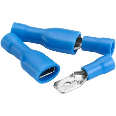 Afbeelding van Heschen Set van 100 volledig geïsoleerde vinyl kabelklemmen 6,3 x 0,8 mm voor 1,5 2,5 mm² (16 14 AWG) blauw