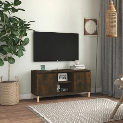 Afbeelding van Tv meubel met houten poten 103,5x35x50 cm gerookt eikenkleurig