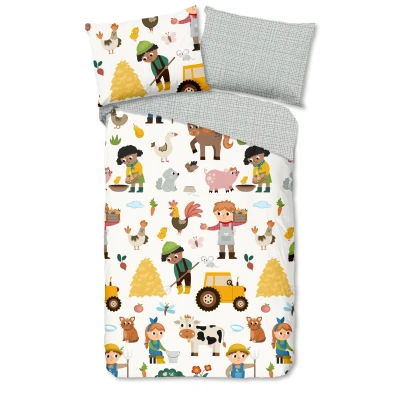Afbeelding van Dekbedovertrek voor Kinderen 140x200 cm Boerderij Dieren en Tractors Print Multicolor 1 Persoons 100% Katoen