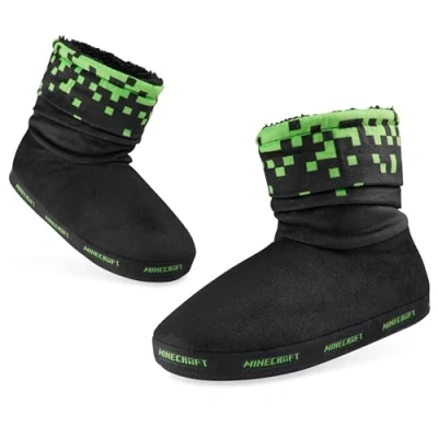 Afbeelding van Minecraft Pantoffels voor kinderen, jongens, creeper pantoffels, fantasie, warm, gevoerd, jongeren, maten 28 39, zwart.
