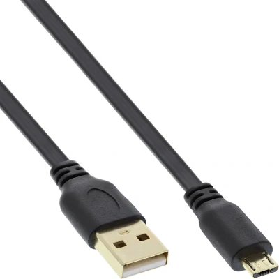 Afbeelding van USB Micro B naar A platte kabel USB2.0 tot 2A / zwart 0,30 meter