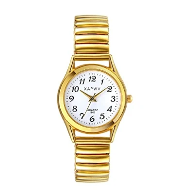 Afbeelding van JewelryWe montre ultra mince de lecteur facile des femmes avec la bande élastique, d&#039;or/argent, 1 gold, Bracelet