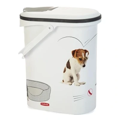 Image de CURVER Conteneur à Croquettes pour Chien 4kg / 10L Rangement Hermétique Anti Odeurs Nourriture Chiens avec poignée de Transport 19 x 30 35 cm Blanc
