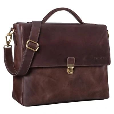Afbeelding van STILORD &#039;Chase&#039; Zakelijke Handdoek Heren Leer A4 Vintage Schooltas Schoudertas Tas Bureautas Klassieke Trolley Attachable, Lyon bruin, koffer