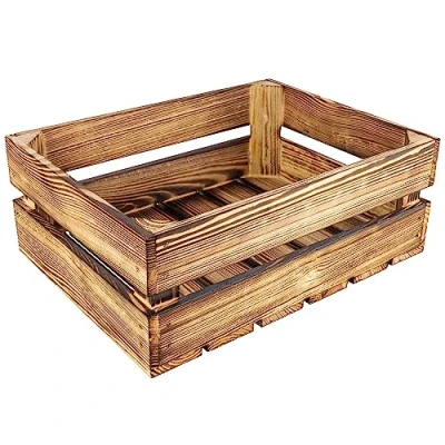 Afbeelding van Creative Deco Natuurlijke Houten doos, krat, kratjes Geflamd 40 x 30 15 cm Ideaal voor Opbergcadeau Decoratie Documenten Speelgoed Gereedschap kratten, Fruitkisten hout, kratten