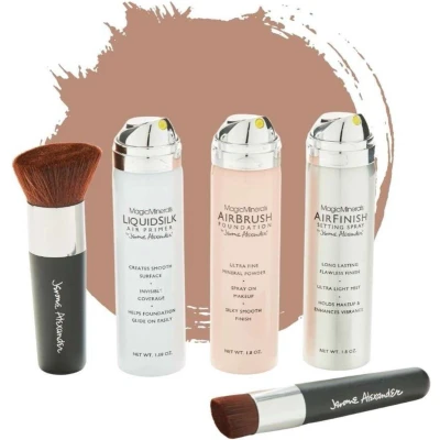 Afbeelding van Magic Minerals AirBrush Foundation 5 delige set by Jerome Alexander Medium incl. 2 Kabuki kwasten, Primer en AirFinish settingspray Make up met een natuurlijke dekking