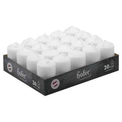 Afbeelding van Hofer Stompkaarsen / zuilkaarsen lange brandduur: 7 uur afmetingen 4 x cm (wit, 20 stuks)