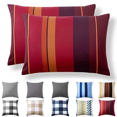 Afbeelding van Alreya Set van 2 versterkte katoenen kussenslopen 50 x 75 cm 100% katoen met YKK ritssluiting Superzacht karmijn golven alleen kussensloop