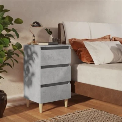 Afbeelding van Nachtkastjes 2 st met houten poten 40x35x69 cm betongrijs