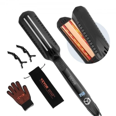 Image de VEVOR Lisseur à cheveux, fer plat en titane 3,8 cm, lisser double infrarouge avec écran LCD, 19 niveaux de température, cheveux chauffage rapide pour salon coiffure, maison, voyage