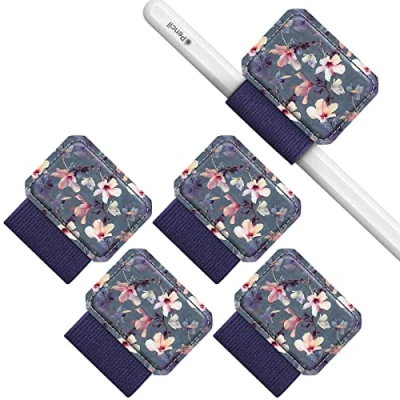 Afbeelding van FINTIE Pennenhouder compatibel met Apple Pencil Pro/Pencil (USB C)/potlood (2e/1e generatie) [4 stuks] Pen Loop plakband bevestigd aan hoesjes, notitieboekjes, penlus, bloem hibiscus