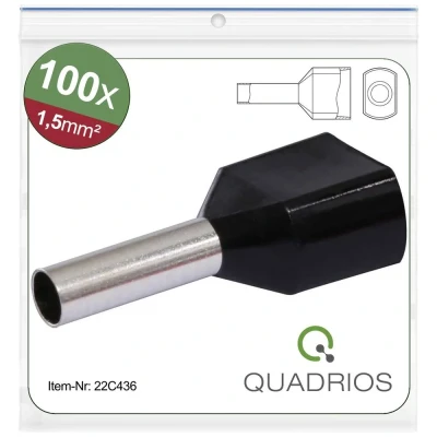 Afbeelding van Quadrios 22C436 Dubbele adereindhulzen 1.5 mm² Deels geïsoleerd Zwart 1 set(s)