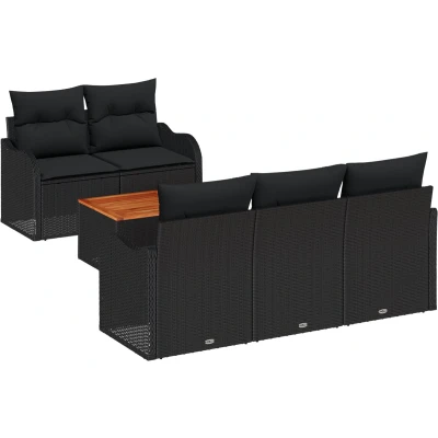 Afbeelding van vidaXL 6 delige Tuin Sofa Set met Kussens Zwart Poly Rattan en Acacia