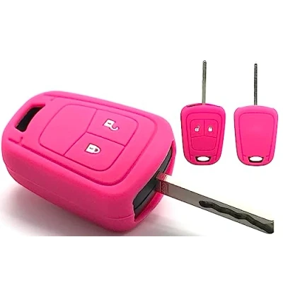 Afbeelding van Nordecco Siliconen hoes voor Opel Corsa E Astra J Insignia Adam Meriva Zafira 2 of 3 toetsen sleutelhoes case cover (hot pink)