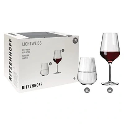 Afbeelding van set rode wijn en waterglas, serie sterslijping, 12 stuks voor 500 ml, stijlvol Made in Germany, transparant