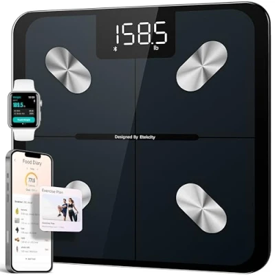 Image de Etekcity Pèse personne numérique avec application 180 kg/400 lbs, balance intelligente graisse corporelle et masse musculaire, Bluetooth pour bébé femme enceinte, noire