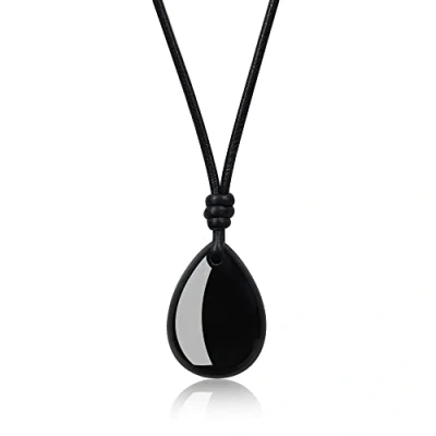 Afbeelding van COAI Waterdruppel hanger en ketting voor dames, Steen, Obsidiaan