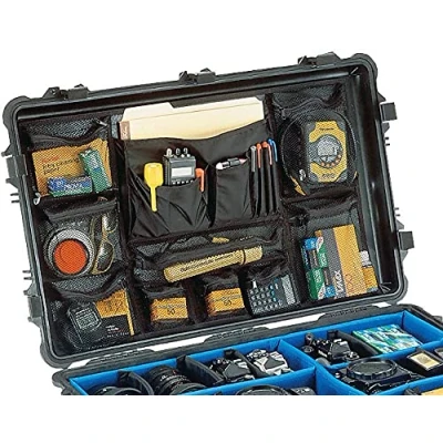 Afbeelding van PELI 1650 Schokbestendige koffer, IP67, waterdicht en stofdicht, inhoud 86 l, gemaakt in Duitsland, met gevoerde scheidingswand, kleur: zwart, zwart., Scheidingssysteem voor het deksel