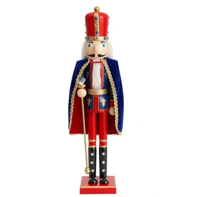 Afbeelding van THE TWIDDLERS Extra Grote Houten Kerst Notenkraker Soldaat Koning (90cm) feestelijk rood &amp; blauw, hoge kwaliteit handgemaakt dennenhout, klassiek traditioneel ornament