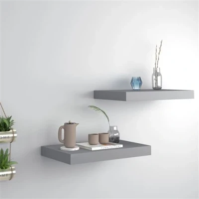 Afbeelding van Wandschappen zwevend 2 st 40x23x3,8 cm MDF grijs
