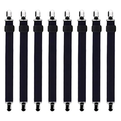 Afbeelding van Bedecor 8 stuks (30cm tot 120cm) verstelbare elastische lakenspanner met metalen klemmen,voor de hoeken van bed,matras,zwart