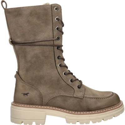 Afbeelding van Mustang Veter Enkellaarsjes met plateauzool, Dames, Maat: 36, Taupe Veloursleer