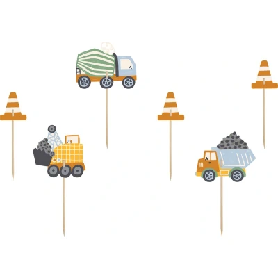 Afbeelding van PartyDeco Cupcake Toppers Constructie Werk pk/6