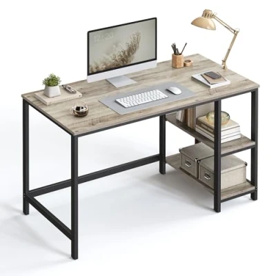 Afbeelding van VASAGLE LWD47MB Computerbureau met 2 planken aan de rechter of linkerkant, voor kantoor, woonkamer, stalen frame, industrieel design, grijs zwart
