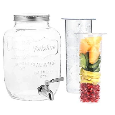 Afbeelding van Navaris drankdispenser met kraantje 4 l RVS tapkraan en deksel Dispenser voor cocktails sap of water Limonadetap fruit infuser ijsinzet