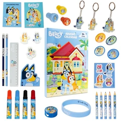Afbeelding van Bluey Adventskalender 2023 voor kinderen, met 24 verrassingen, schrijfwaren, speelgoed, stickers, officiële