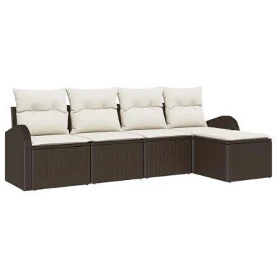 Afbeelding van vidaXL 5 delige Tuin Sofa Set met Kussens Bruin Poly Rattan
