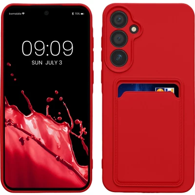 Afbeelding van kwmobile telefoonhoesje geschikt voor Samsung Galaxy A55 5G Hoesje met pasjeshouder TPU case in rood