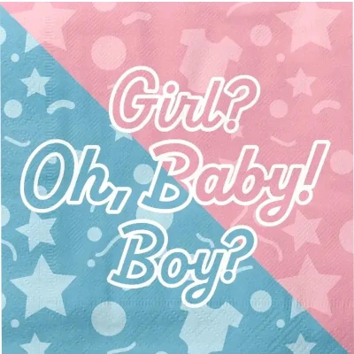 Afbeelding van Gender Reveal Party Servetten 33x33cm 16 stuks
