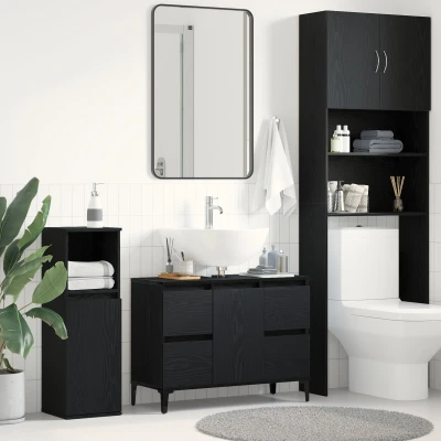 Afbeelding van vidaXL Waskast Zwart eiken Engineered hout Standaard Badkamer Vaniteit