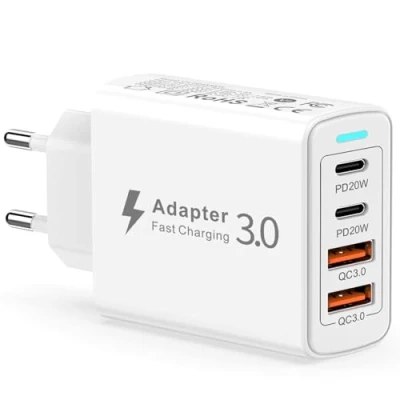 Afbeelding van Snellader USB C, 40 W, 4 poorts, C stekker, meervoudige oplader met Dual PD&amp;QC, netadapter type telefoonoplader voor iPhone 15 Pro Max/14/13/12/11, Samsung Galaxy S24 S23, Xiaomi