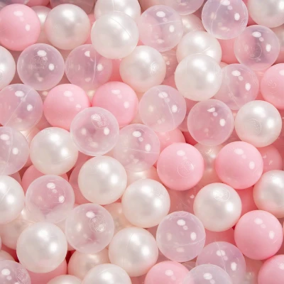Afbeelding van KiddyMoon schuimspeelplaats met rond ballenbad (200 ballen) ballenbakken voor baby&#039;s speelbad hindernisbanen, made in the eu, lichtgrijs:poederroze/parelmoer/transparant