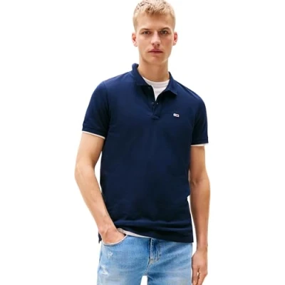 Image de Tommy Jeans Polo TJM Slim Placket EXT DM0DM20676 S/S pour homme, Bleu marine foncé, 3XL, 3XL Grande taille