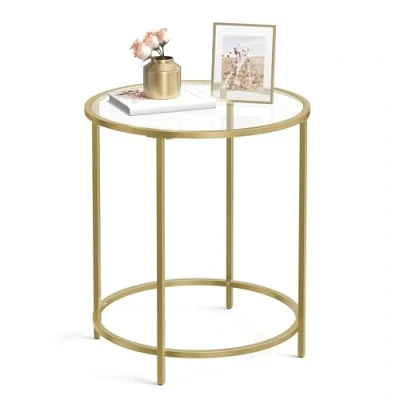 Afbeelding van Vasagle bijzettafel rond, nachtkastje, kleine salontafel, 50 x 55 cm, glazen tafel met metalen frame, banktafel, balkon, gehard glas, goud lgt20g