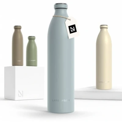 Afbeelding van LARS NYSØM &#039;Ren&#039; Roestvrijstalen drinkfles 1500ml BPA vrij geïsoleerde waterfles 1,50 Liter Baby Blue
