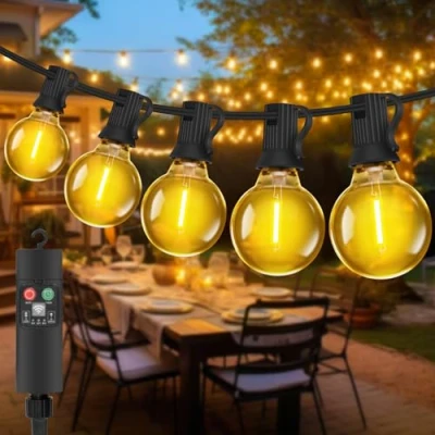 Afbeelding van Bowfar G40 Lichtsnoer voor buiten, werkt op batterijen, 6 m, 10 leds, warmwit, met geheugenfunctie, tuinverlichting, IP65, balkon, boom, bistro, feest, paviljoen, camping
