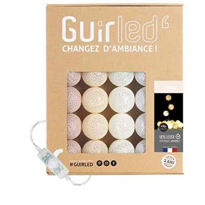 Afbeelding van GuirLED Lichtketting met bolletjes van katoen, USB, 2 uur nachtlampje voor baby&#039;s, incl. A dubbele USB adapter, 3 intensiteiten, 32 bolletjes, 3,2 m, Coton