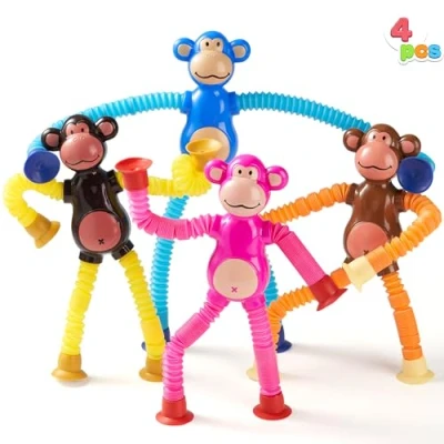 Afbeelding van JOYIN Set van 4 apenbuizen voor kinderen, sensorisch speelgoed telescopische buizen, meisjes en jongens, verjaardagscadeau, stressverminderende feestgeschenken
