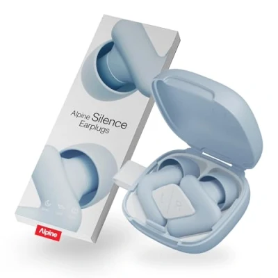 Afbeelding van Alpine Silence Oordopjes voor Slapen, Focus &amp; Reizen Comfortabele, Herbruikbare Gehoorbescherming Nauwsluitende V vorm Zachte Ovale Tips 4 Maten XS/S/M/L Tot 25dB Geluidsdemping Blauw
