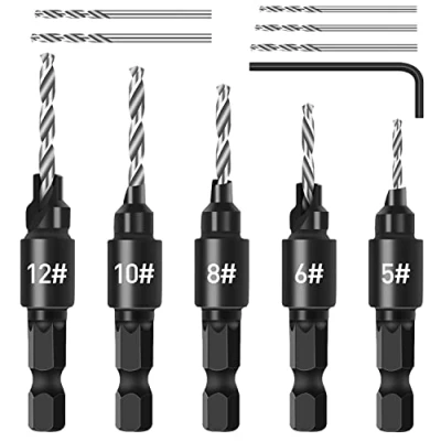 Afbeelding van 5 stuks afschuin boorset, freesset, zeskantige schacht, verstelbaar, 1/4 inch, snelle wisseling, frees boren vervangbaar met een zeshoekige sleutel, boorset voor houtbewerking