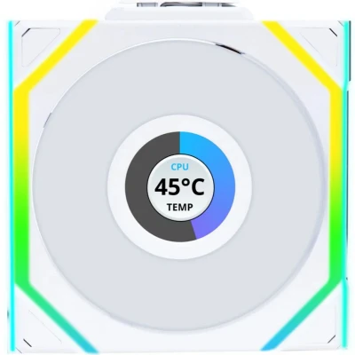 Afbeelding van Lian Li UNI FAN SL Wireless LCD Reverse Blade White Ventilatorhuis 3 pack 120mm 350 1900 rpm 31 dBA 4 pin PWM L Connect ARGB wit